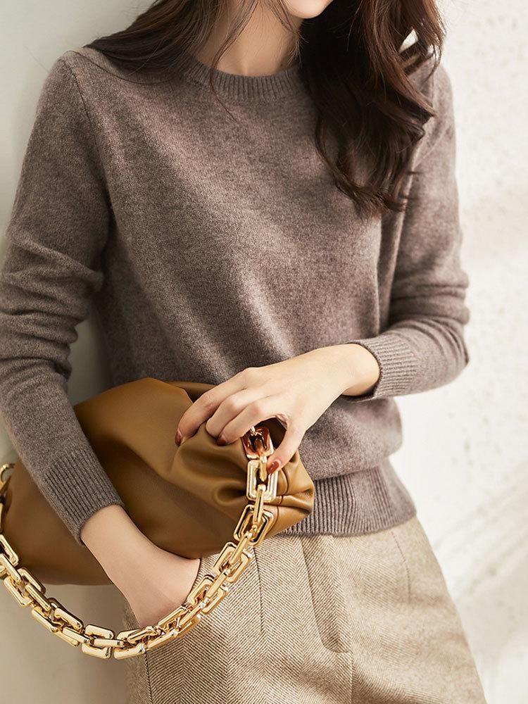 Slim fitting round neck solid color thickened bottom sweater for women's spring and autumn 2022 long