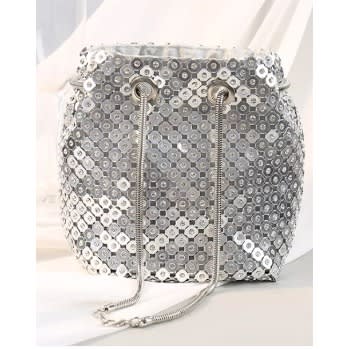 Crystal Sequins Bucket Shaped Purse - Silver
