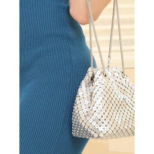 Crystal Sequins Bucket Shaped Purse - Silver