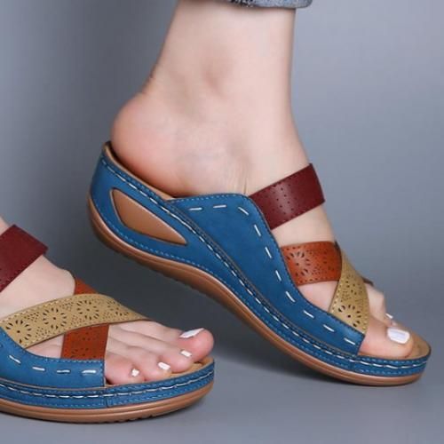 Ladies AALP Sandals Wedge Heels Large Size Flat Sandals And Slippers-Sky Blue