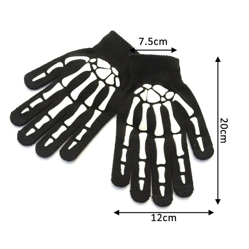 Skeleton Gloves Stretchy Fingerless Hand Warmer Skeleton Pattern Gloves Winter Warm Luminous Gloves and Skull Face Mask Black
