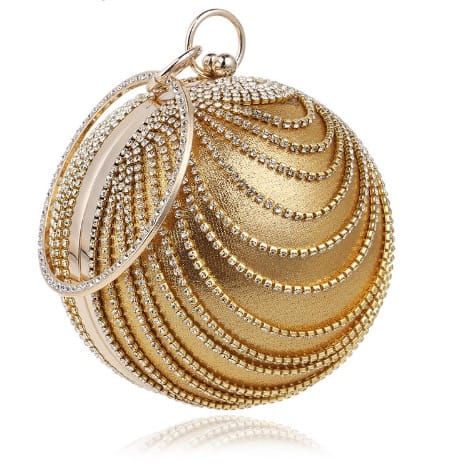 Round Dangling Stone Studded Chain Purse - Gold