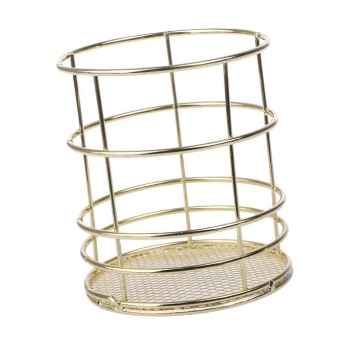 Gold Metal Wire Mesh Pen Pot / Pen Pencil Brush Holder / Desk