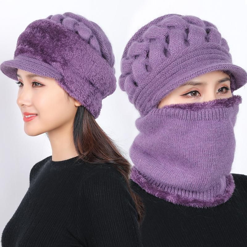 Coral Fleece Winter Hat Beanies Women's Hat Scarf Warm Breathable Wool Knitted Hat For Women Double Layers Protection Caps