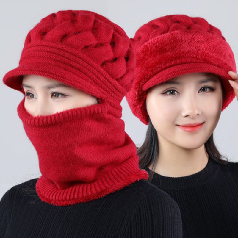 Coral Fleece Winter Hat Beanies Women's Hat Scarf Warm Breathable Wool Knitted Hat For Women Double Layers Protection Caps