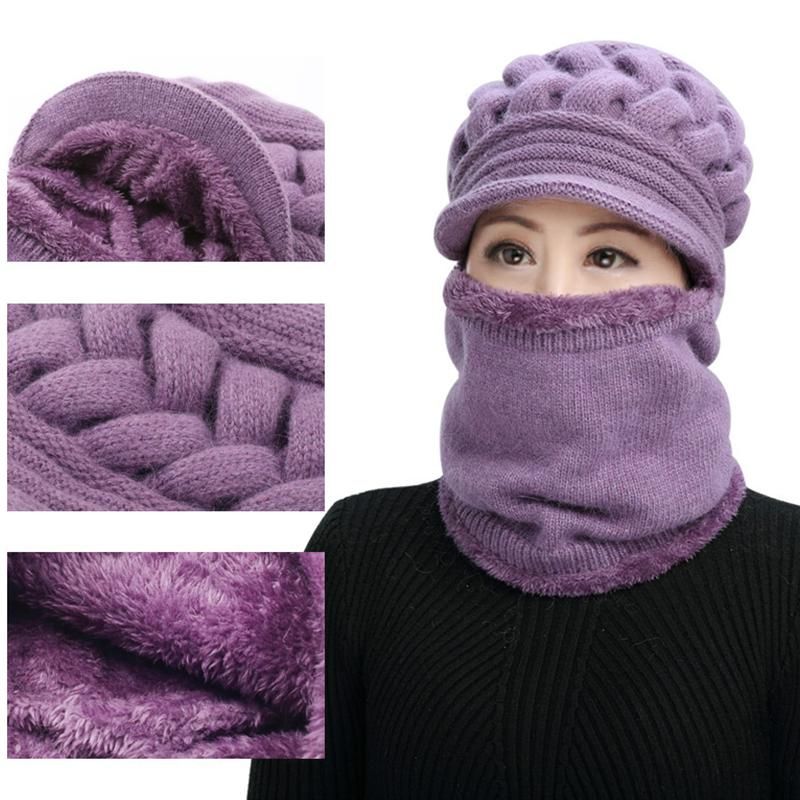 Coral Fleece Winter Hat Beanies Women's Hat Scarf Warm Breathable Wool Knitted Hat For Women Double Layers Protection Caps