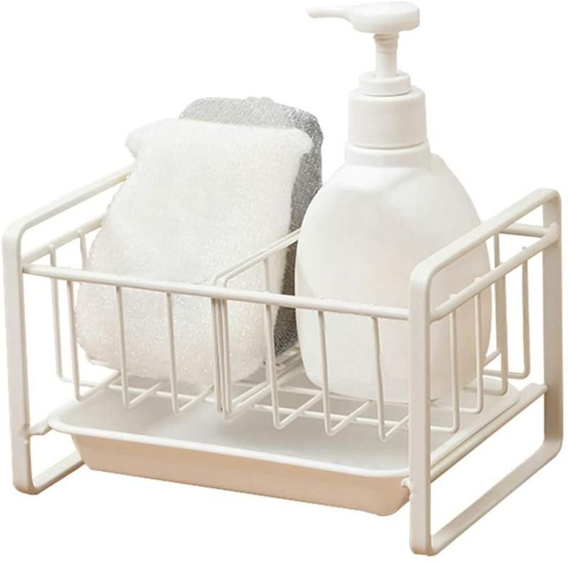 Sink Sponge Holder Iron Soap Dispenser Organizer Rack (Grey)