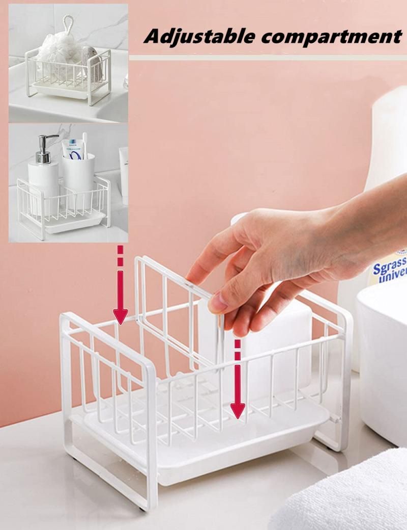 Sink Sponge Holder Iron Soap Dispenser Organizer Rack (Grey)