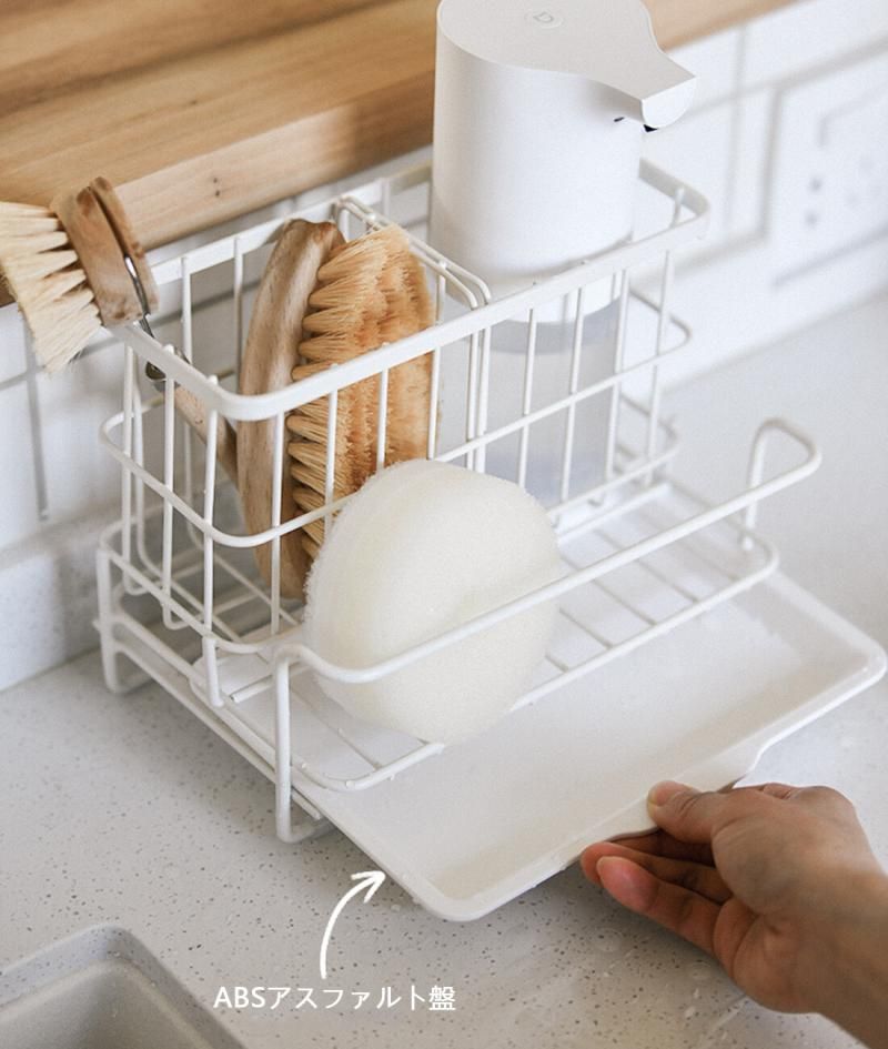 Sink Sponge Holder Iron Soap Dispenser Organizer Rack (Grey)