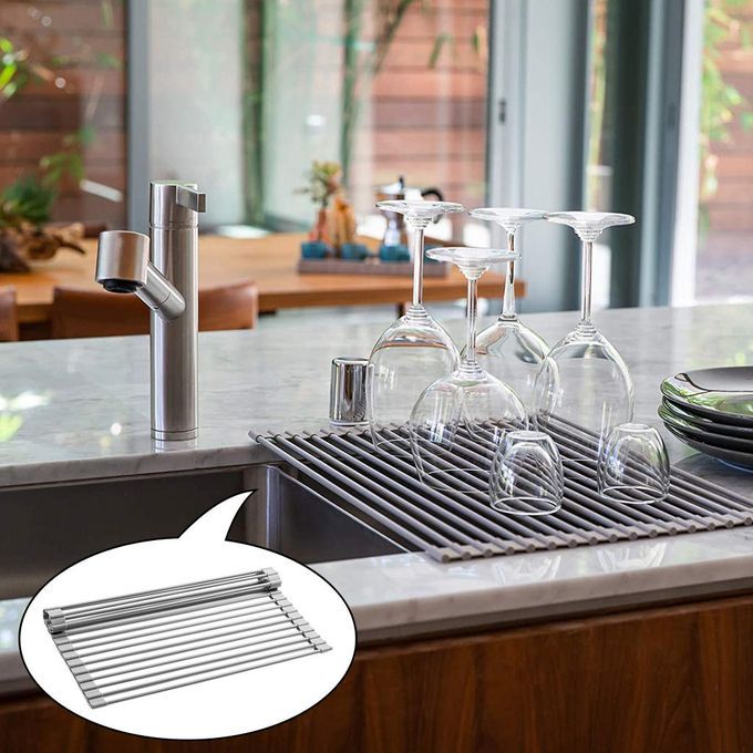Kitchen Sink Drainer Rack Roll Up Drying Racks 43x32.5cm