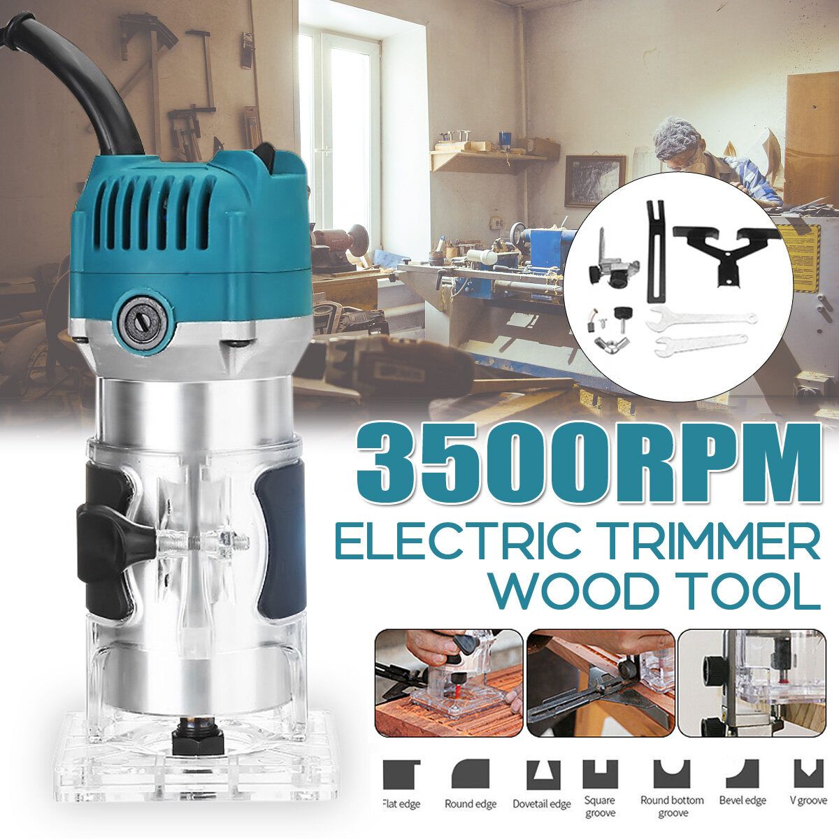 3000W Electric Hand Trimmer Laminate Trimming 3500RPM Woodworking Tool Set Machine For Wood Palm Edge Trim Carpentry US Plug AC220V US Plug