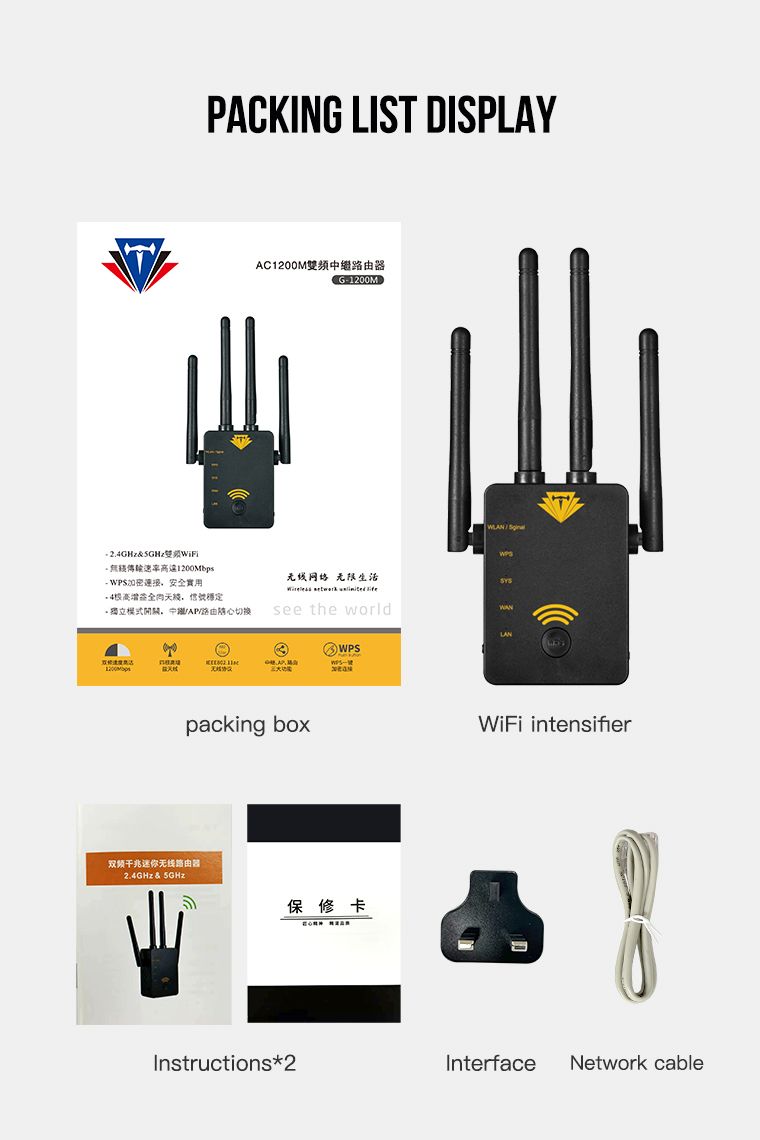 WiFi Repeater 5G 1200Mbps Wireless Router Range Extender