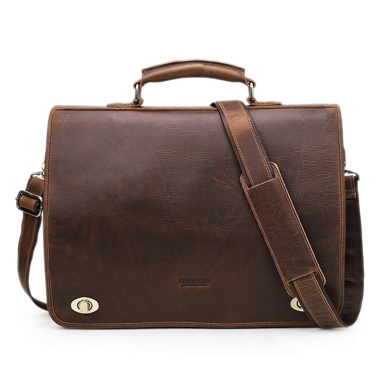 Business Men Briefcase Crazy Horse Leather Shoulder Messenger Bags Luxury Brand Latop Bag