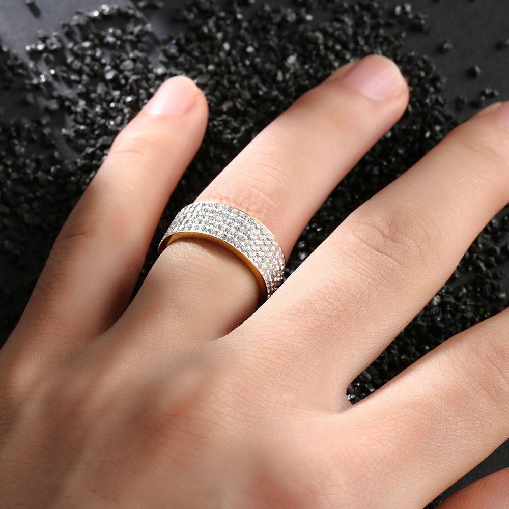 8mm size 8-12 silver/gold weddig band ring full filled zircon inlaid stainless steel Women Men fashion jewelry gift