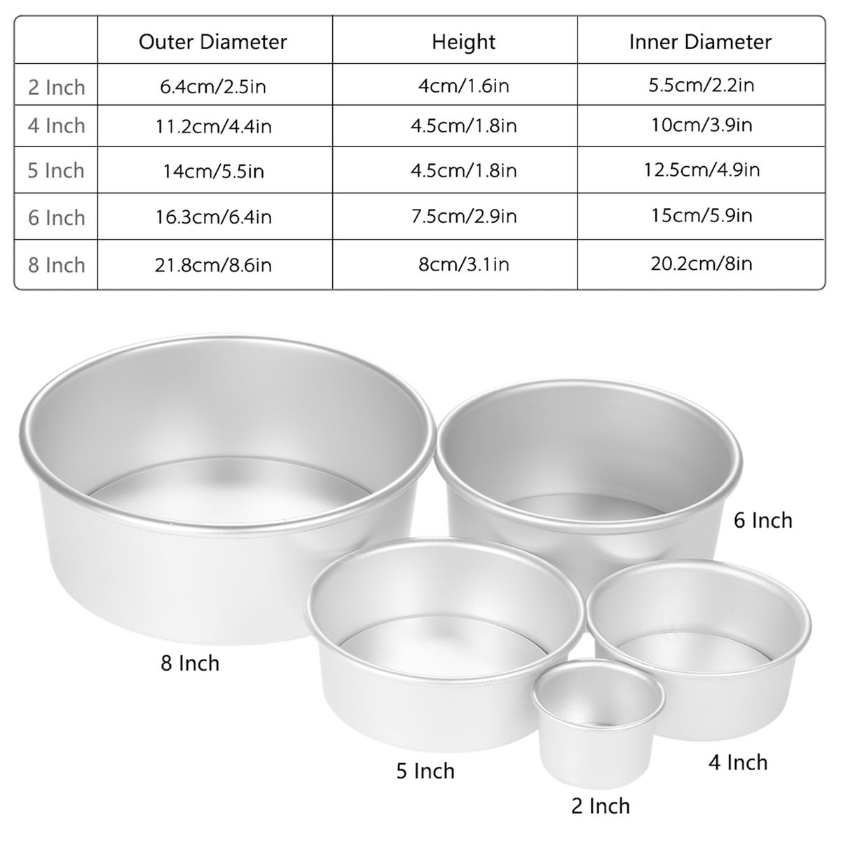 5pcs/set Aluminum Alloy Round Cake Mould Chiffon Cake Baking