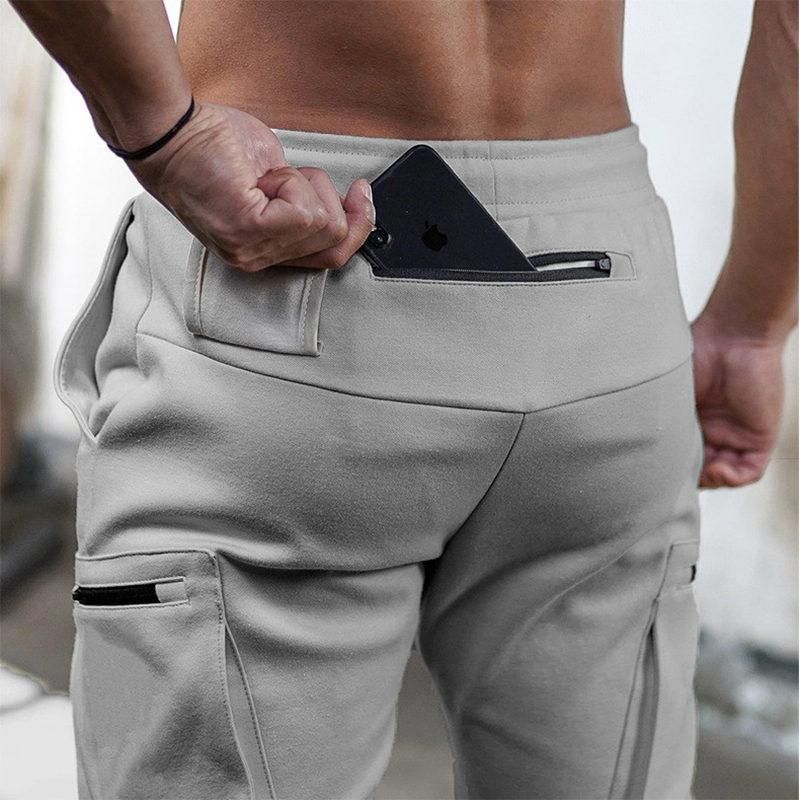 Sewing Elastic Cargo Pants with Multiple Pockets For Mens Casual Trackout Pants and Fitness Black Autumn