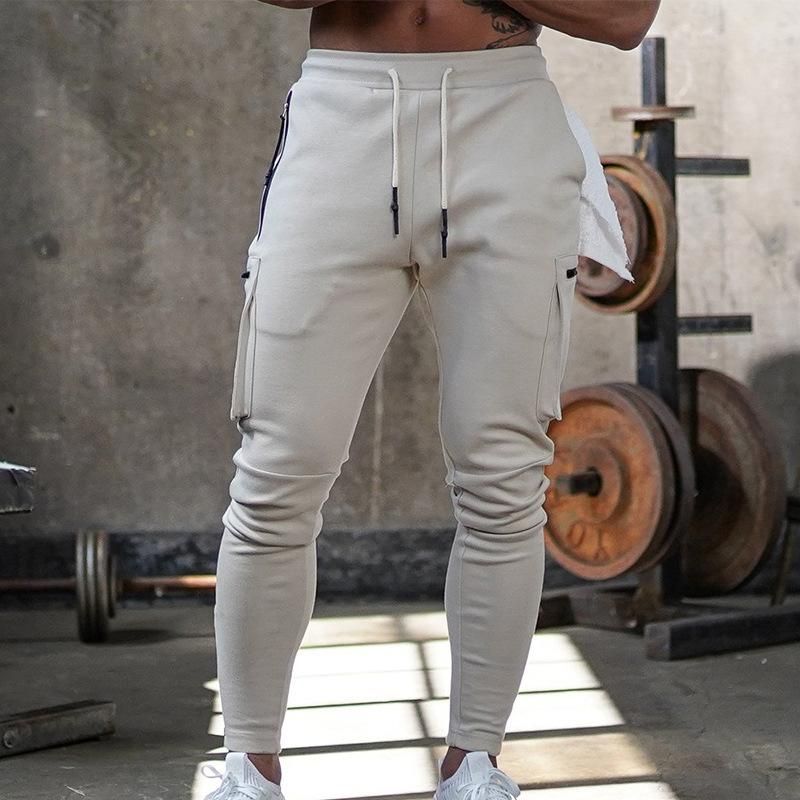 Sewing Elastic Cargo Pants with Multiple Pockets For Mens Casual Trackout Pants and Fitness Black Autumn