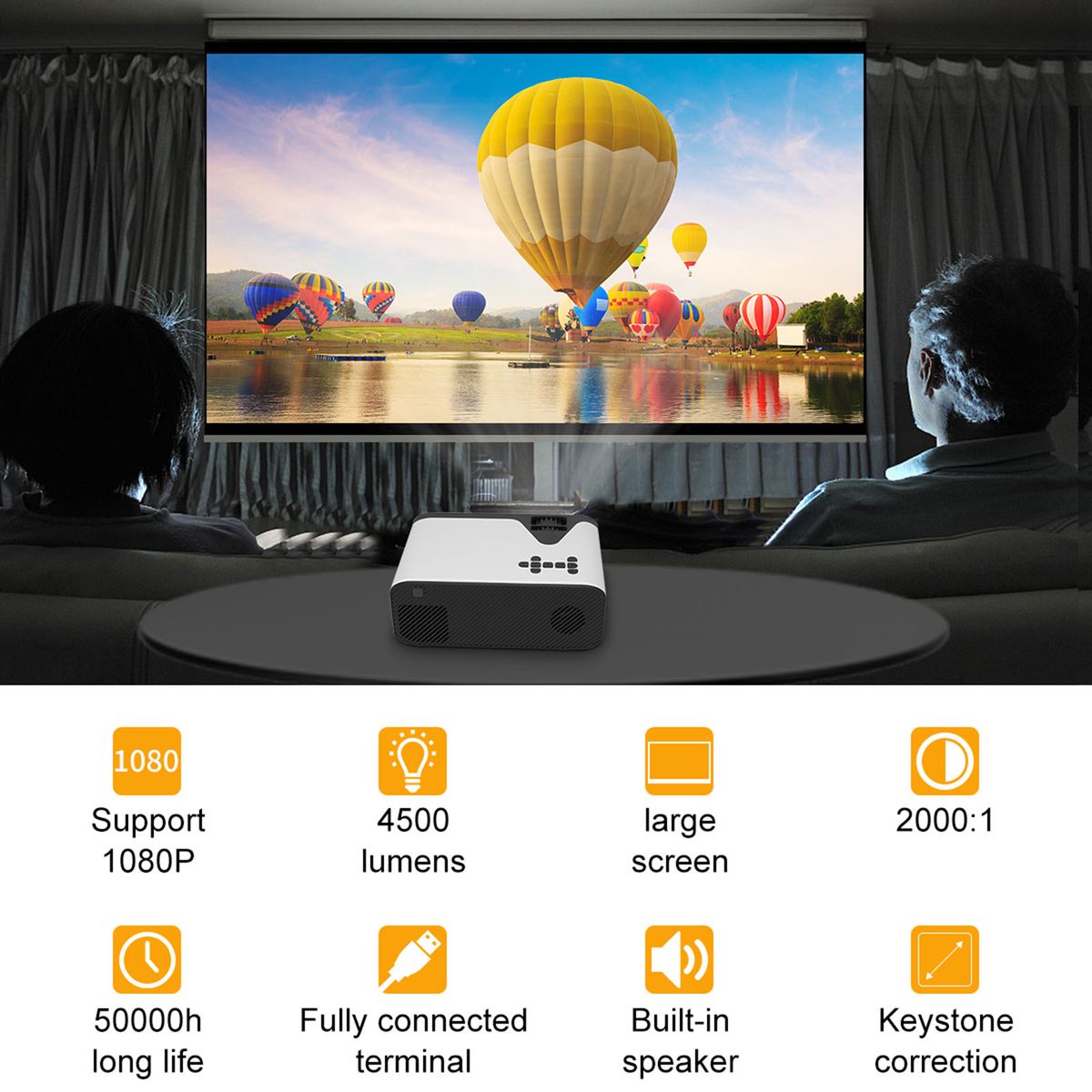 Mini Projector Home Portable Projector HD 1080p
