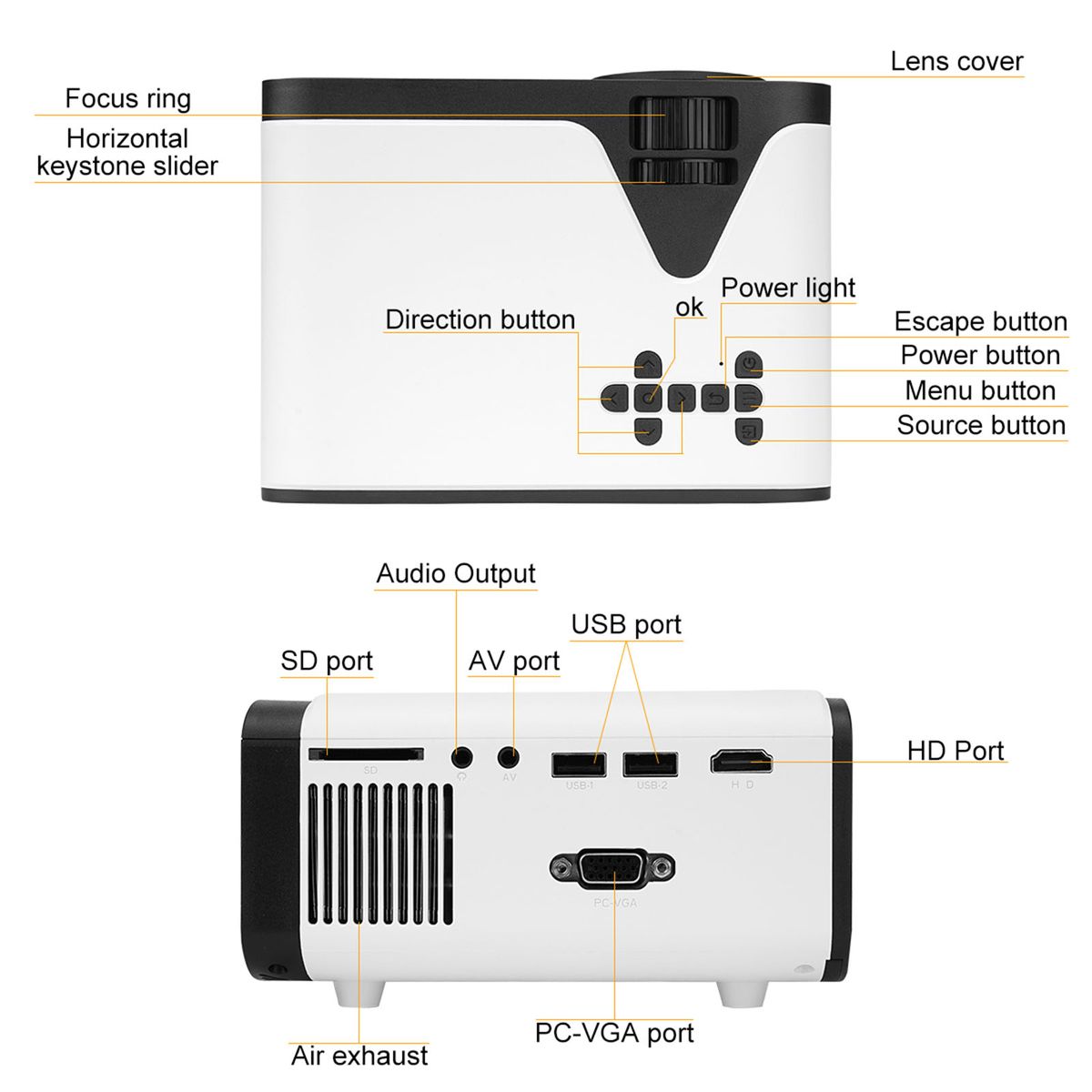 Mini Projector Home Portable Projector HD 1080p