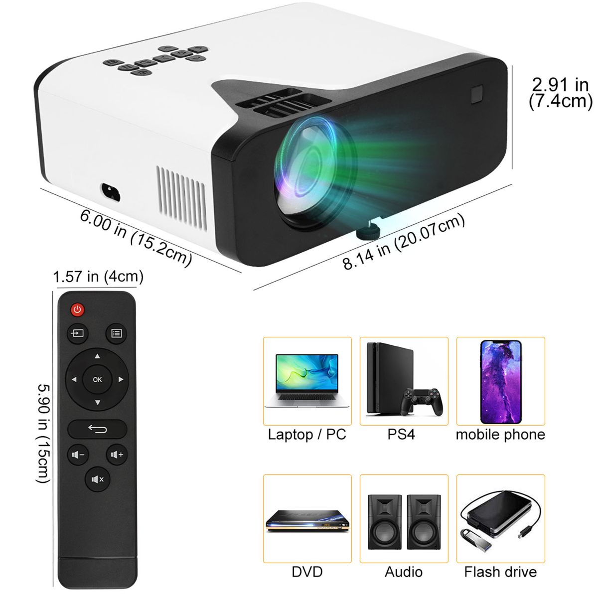 Mini Projector Home Portable Projector HD 1080p