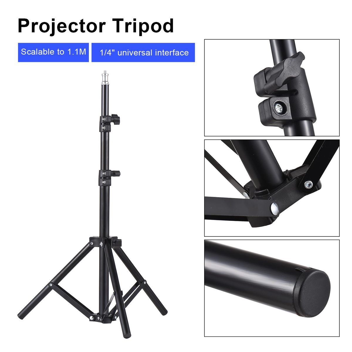 Universal Projector Tripod Stand Stretchable Projector Bracket Aluminum Alloy Portable Holder 1/4'' Interface Adjustable Height for LCD Projector