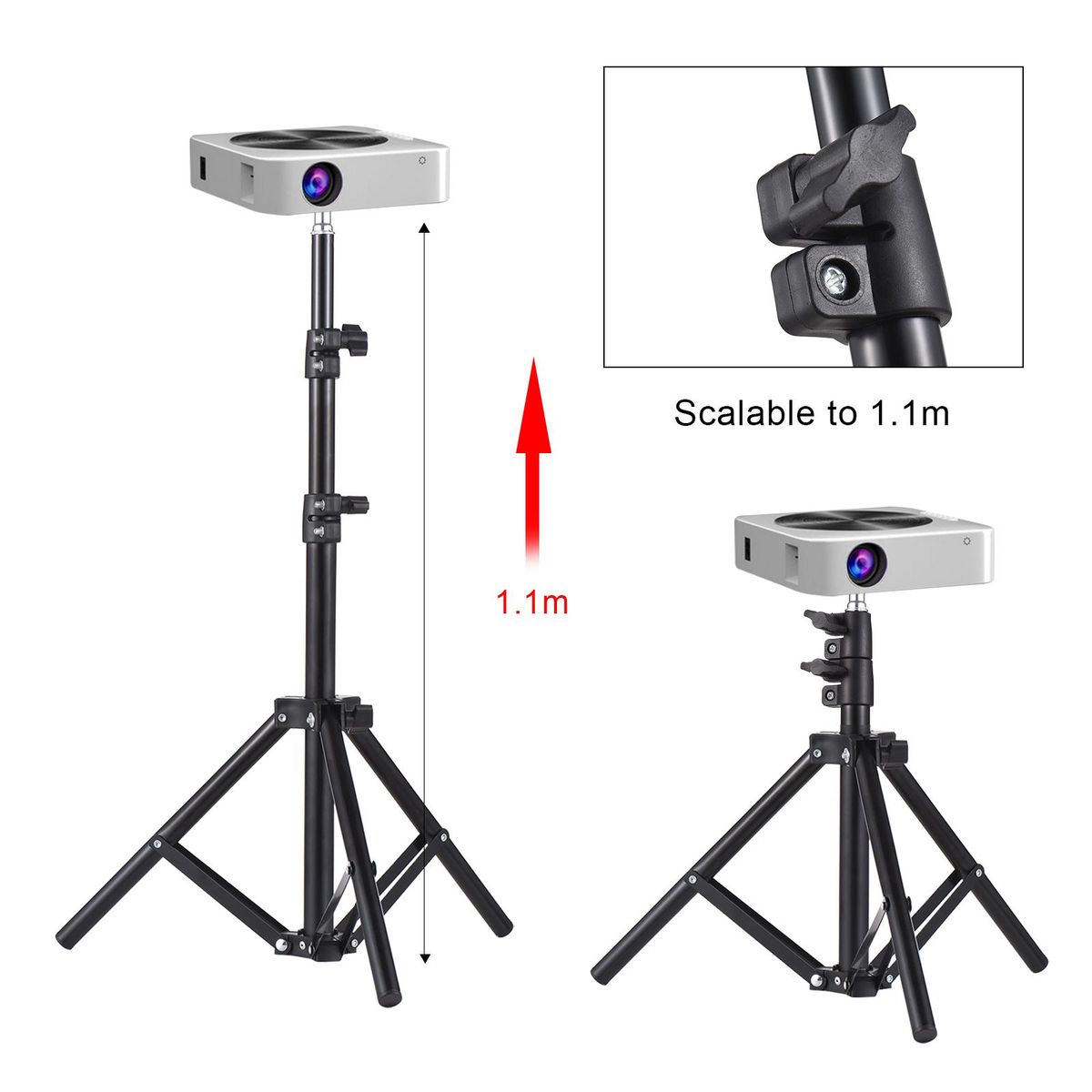 Universal Projector Tripod Stand Stretchable Projector Bracket Aluminum Alloy Portable Holder 1/4'' Interface Adjustable Height for LCD Projector
