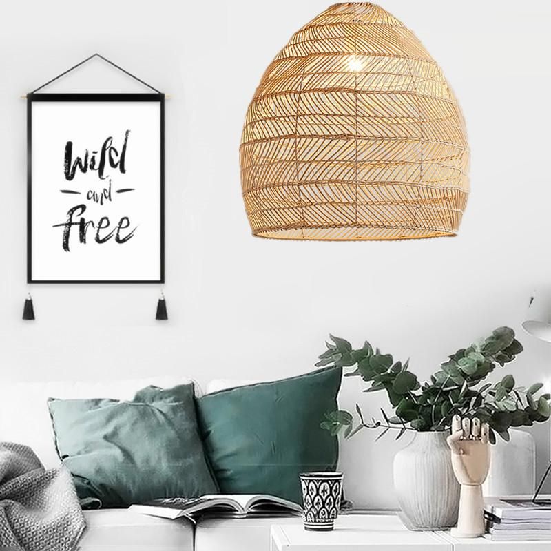 Rattan chandelier pastoral creative water pattern cover restaurant clothing store homestay tea room wedding dress wedding Chinese and Japanese lamps primary color Diameter 30 high 30CM