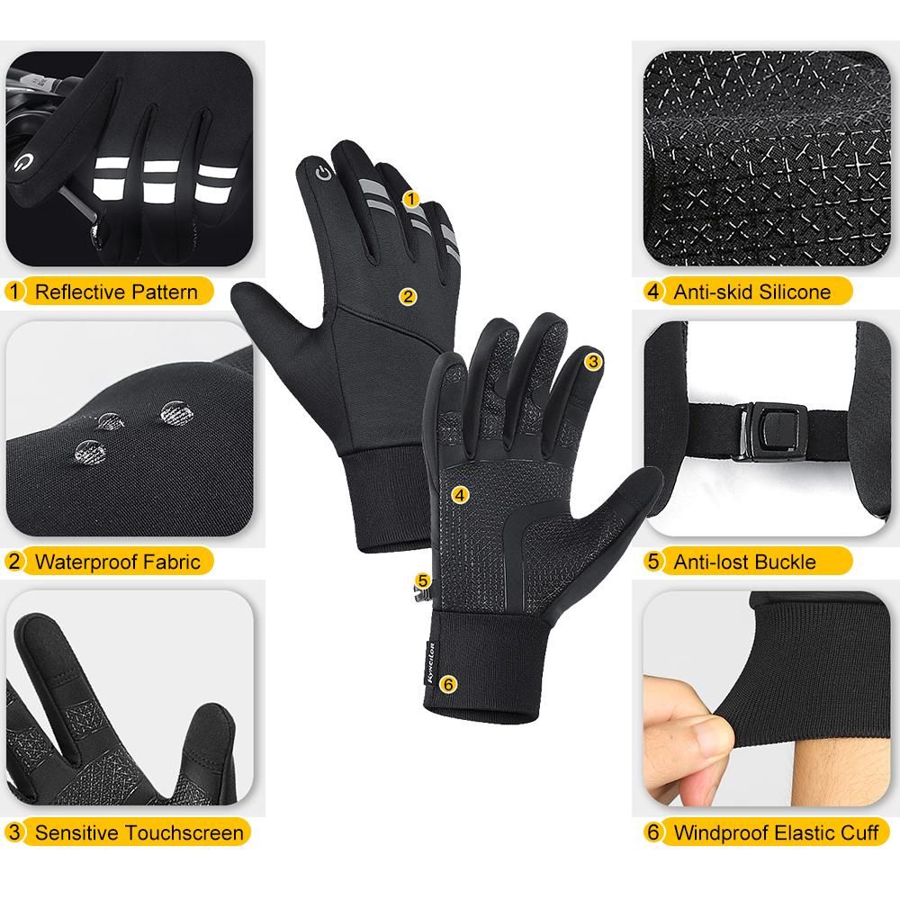 Waterproof Winter Warm Cycling Gloves Touchscreen Gloves Windproof Anti-slip Sports Thermal Gloves for Cycling Driving Running Hiking