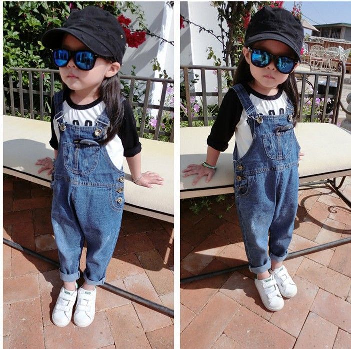 Baby 1-8 Yrs Boy Girls Overalls Jeans Pant(Color:Blue)