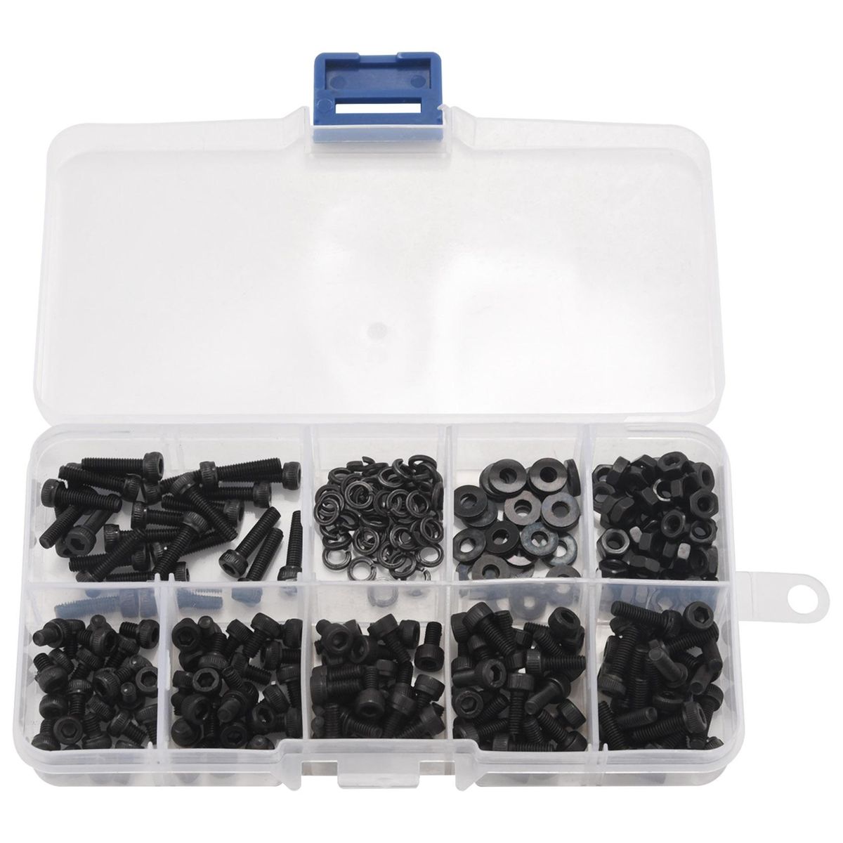 300 Pcs Nuts Set Hex Nut and Washer Assortment Screws Tool Kit with Plastic Box Black