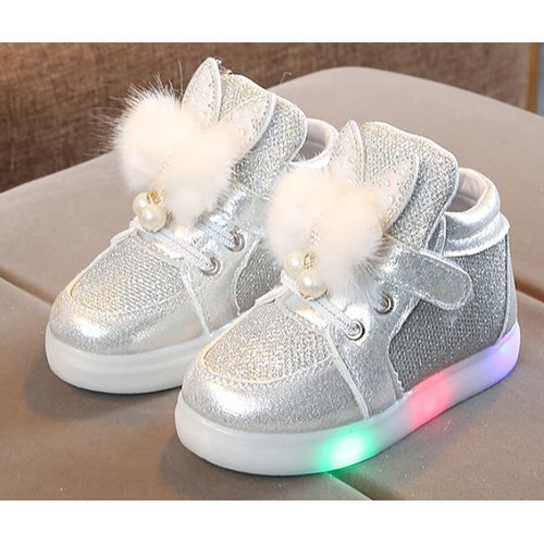 Children's LED Lights Shoes Girls Cartoon Baby Shoes-Sliver