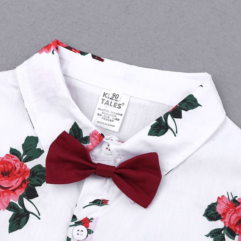 Summer Children's Printed Shirt Casual Shorts Suit Belt