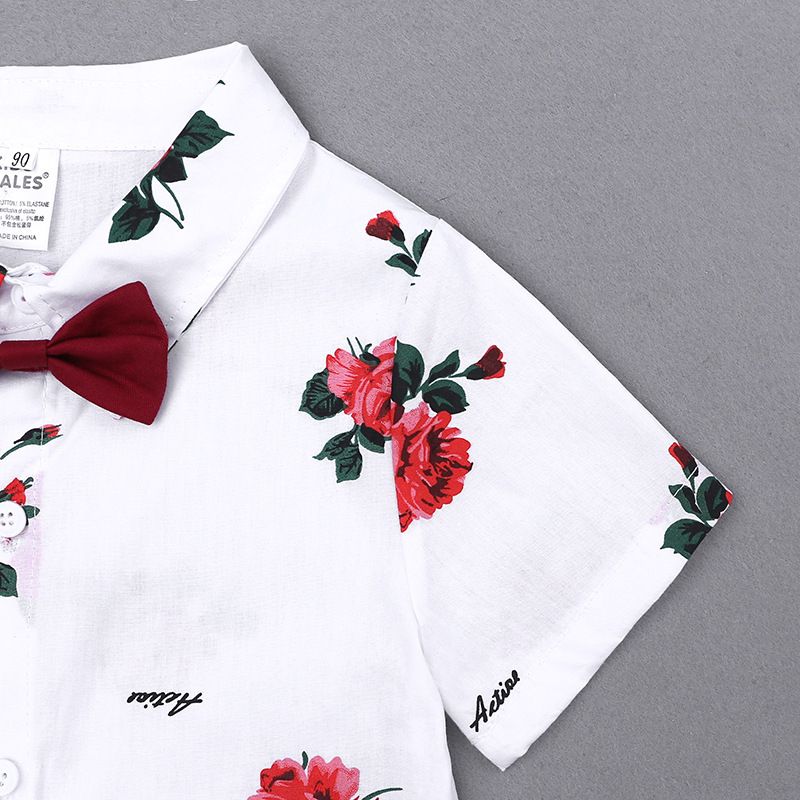 Summer Children's Printed Shirt Casual Shorts Suit Belt