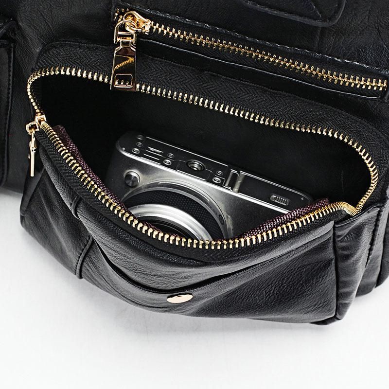 Handbag handbag star Reba same style soft leather retro tote bag fashion contrast color webbing shoulder bag large capacity trendy black