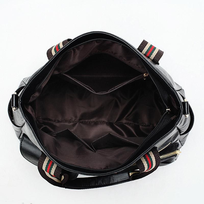 Handbag handbag star Reba same style soft leather retro tote bag fashion contrast color webbing shoulder bag large capacity trendy black