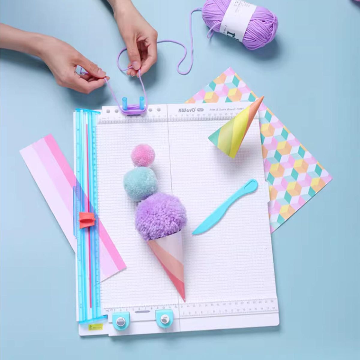KW-trio 13095 Paper Trimmer Scoring Board 7 in 1 Craft Paper Cutter Blades Scoring Tool with Paper Folding for Making Photo Scrapbooking Gift Card Label Cardstock 12 x 12 inch