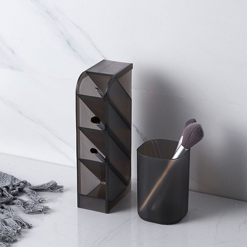 2 PCS Multi-function 4 Grid Desktop Pen Holder Office School Storage Case Clear Plastic Box Desk Pencil Organizer(Grey)