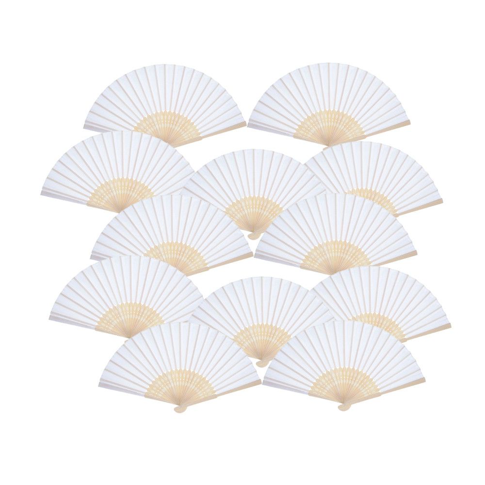 Fans Hand Folding Cooling Folding Folded Bamboo 12 Dance Fan Decoration Held Fan Paper Fashion Pack Handheld Fan White