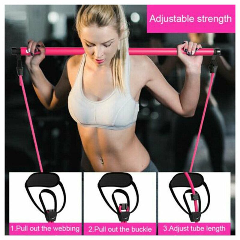 Exercise Resistance Band Yoga Stick Pilates Bar Kit Muscle Toning Stretch Rope Gym Trainer Portable With 2 Foot Loop For Total Body Workout Home Purple