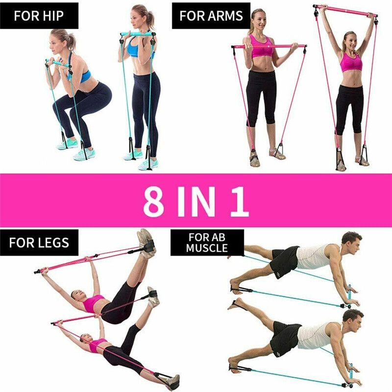 Exercise Resistance Band Yoga Stick Pilates Bar Kit Muscle Toning Stretch Rope Gym Trainer Portable With 2 Foot Loop For Total Body Workout Home Purple