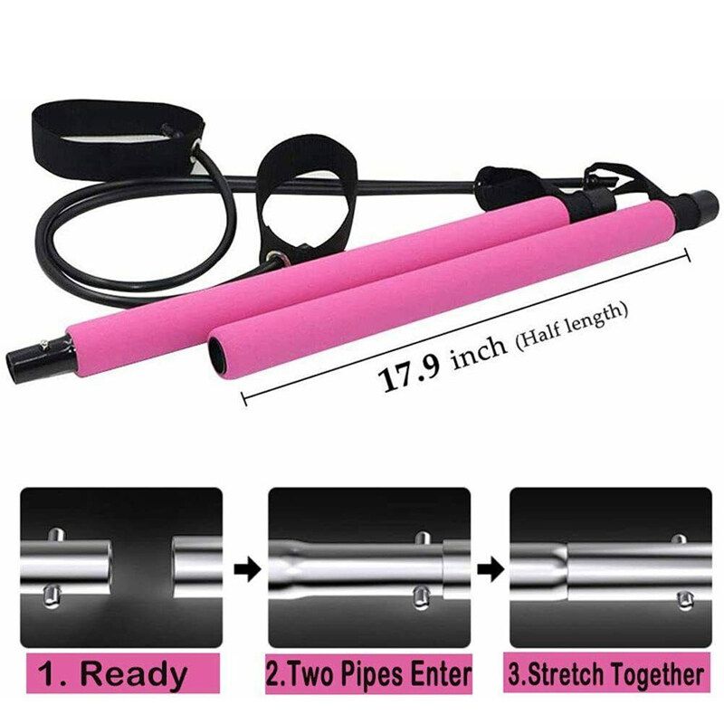 Exercise Resistance Band Yoga Stick Pilates Bar Kit Muscle Toning Stretch Rope Gym Trainer Portable With 2 Foot Loop For Total Body Workout Home Purple