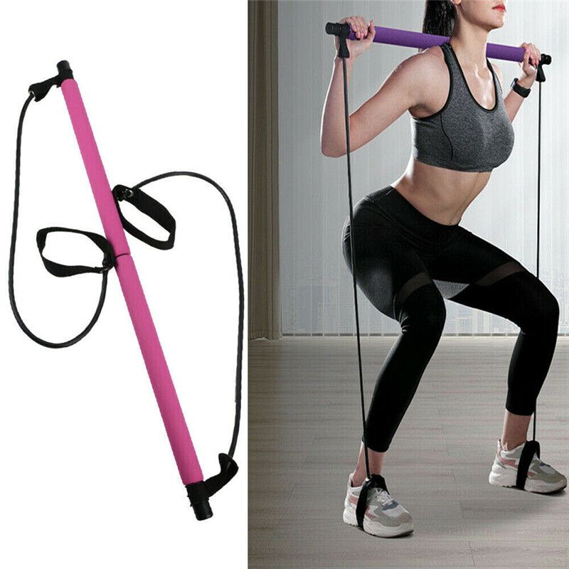 Exercise Resistance Band Yoga Stick Pilates Bar Kit Muscle Toning Stretch Rope Gym Trainer Portable With 2 Foot Loop For Total Body Workout Home Purple