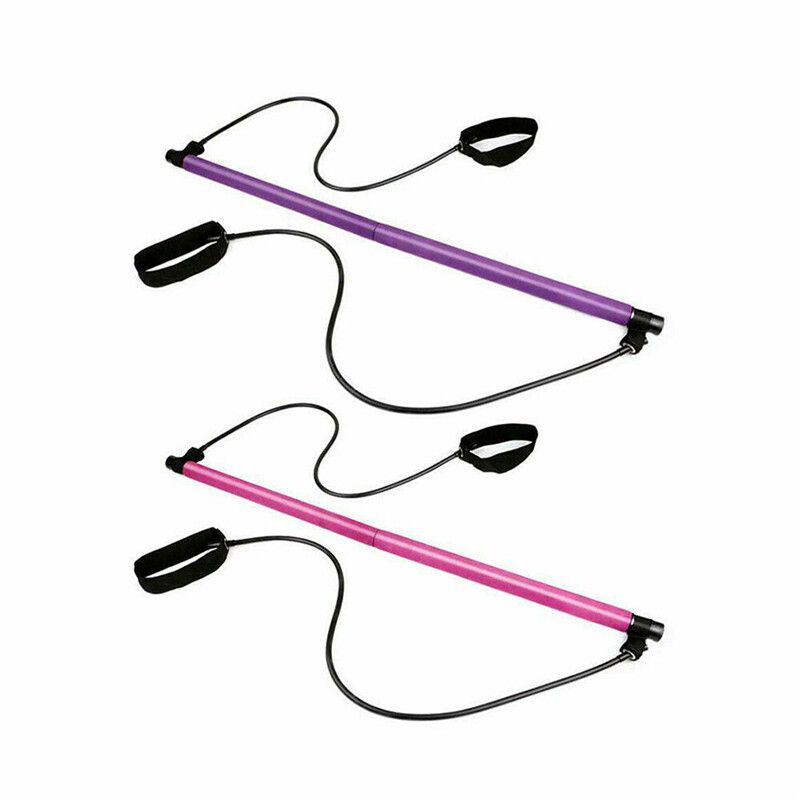 Exercise Resistance Band Yoga Stick Pilates Bar Kit Muscle Toning Stretch Rope Gym Trainer Portable With 2 Foot Loop For Total Body Workout Home Purple