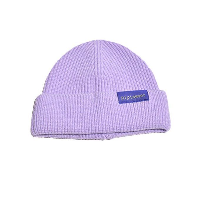 Soft Elastic Solid Color Knitted Beanies Hat Winter-Pink