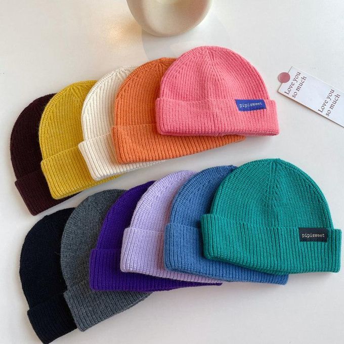 Soft Elastic Solid Color Knitted Beanies Hat Winter-Pink