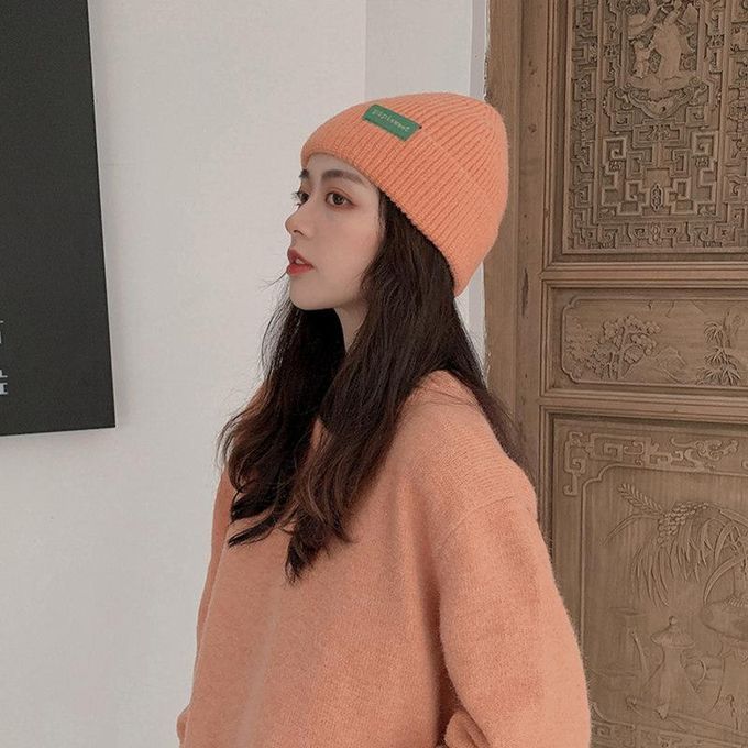 Soft Elastic Solid Color Knitted Beanies Hat Winter-Pink
