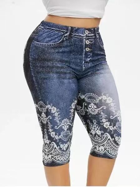 {MijaGrace} Women's Fashion Denim 3/4 Yoga Pants - Dark Blue
