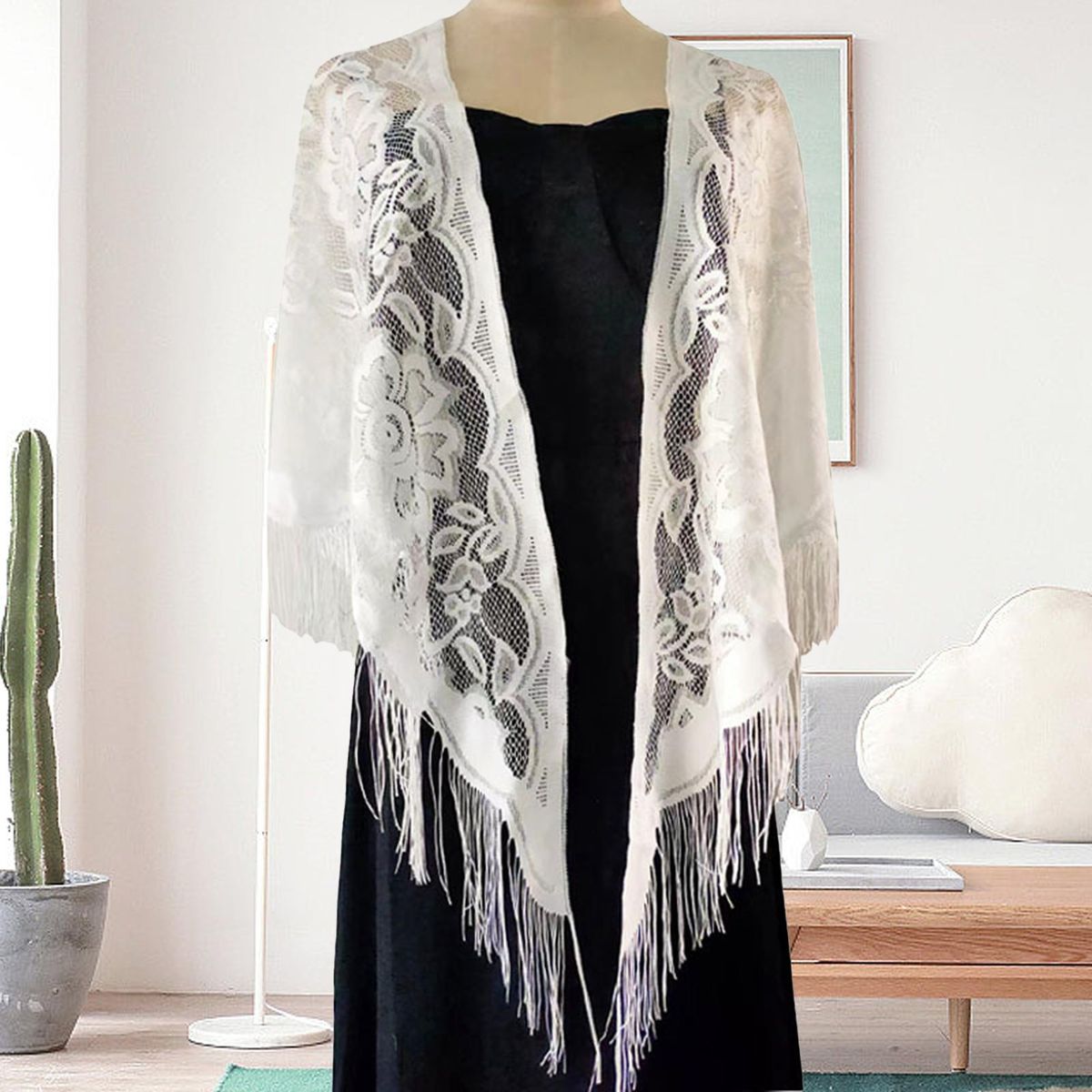 Lace Shawl Summer Beach Sunscreen Scarf Shawl White