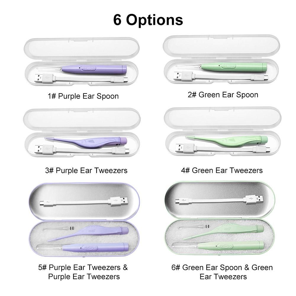 Earpicks Ear Wax Removal Tools with LED Light Flashlight Earpick Ear Spoon Tweezers Ear Cleaner for Baby Ear Health Care Ear Cleaning Tool with Case Green Ear Spoon & Green Ear Tweezers