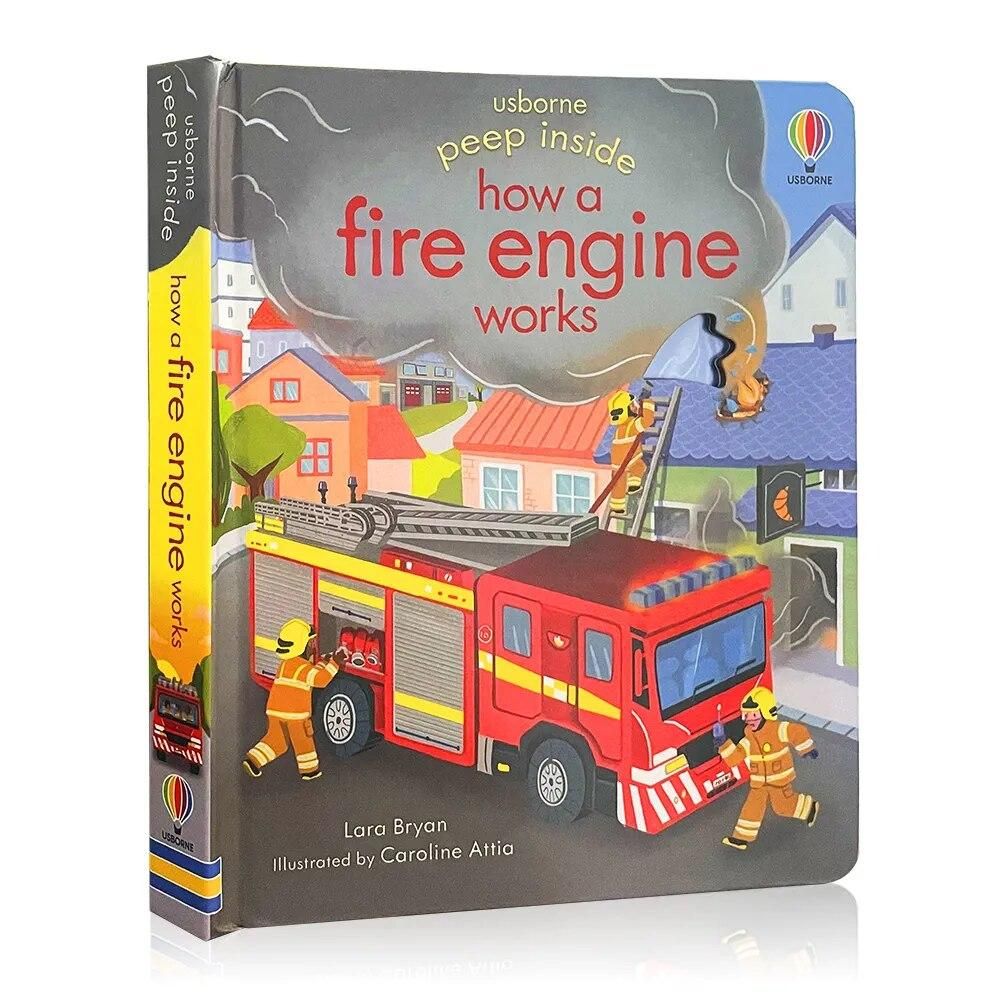 Usborne Peep Inside How A Fire Engine Works 3D Flap English Cardboard Book for Kids Baby Early Childhood Education Picture Book